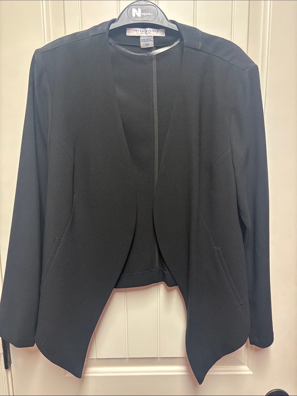 Peter Nygard Black Collarless Open-Front Blazer size 10P
